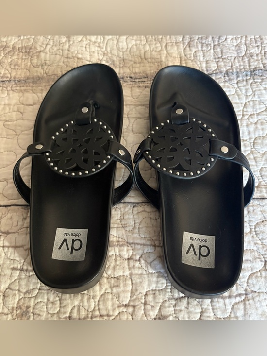 DV by Dolce Vita Shoes - DV by Dolce Vita Black Logo Medallion Slide Sandals